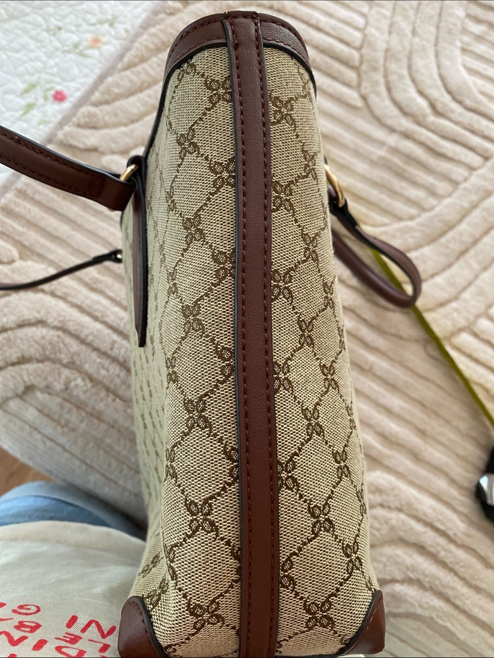 Nine West Brown Monogram-Style Tote with Tan Canvas - Picture 12 of 12